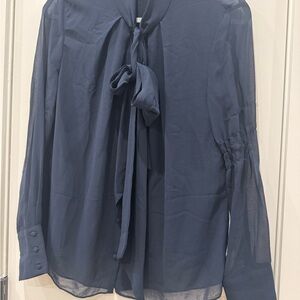 Zara Navy Blue Sheer Blouse